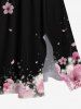Plus Size Peach Blossom Flower Print Hawaii Split Pocket A Line Midi Dress -  