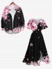 Plus Size Peach Blossom Flower Print Hawaii Split Pocket A Line Midi Dress -  
