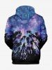 Plus Size Tree Forest Colorful Ombre Galaxy Print Hawaii Kangaroo Pocket Drawstring Pullover Hoodie For Men -  