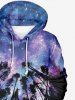 Plus Size Tree Forest Colorful Ombre Galaxy Print Hawaii Kangaroo Pocket Drawstring Pullover Hoodie For Men -  