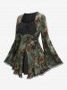 Haut grande taille à lacets et bordure en dentelle florale avec motif papillon et manches évasées froncées - Vert profond L | US 12