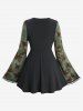 Haut grande taille à lacets et bordure en dentelle florale avec motif papillon et manches évasées froncées - Vert profond L | US 12