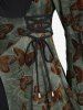Haut grande taille à lacets et bordure en dentelle florale avec motif papillon et manches évasées froncées - Vert profond M | US 10