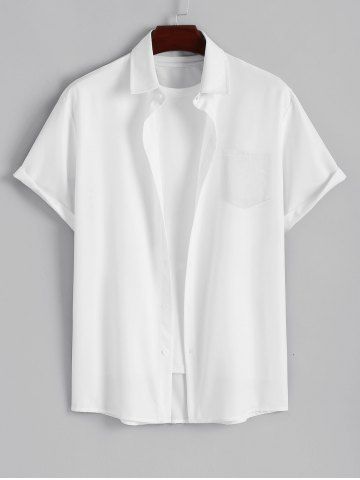 Gothic Turn-down Collar Full Buttons Solid Front Pocket Shirt For Men - WHITE - XL