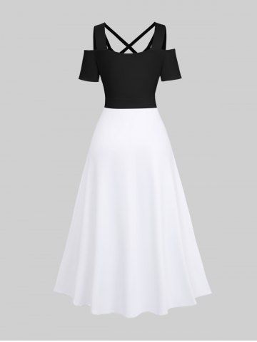 Plus Size Skulls Flower Leaf Heart Guitar Ink Painting Print Halloween Costume Crisscross A Line Maxi Dress