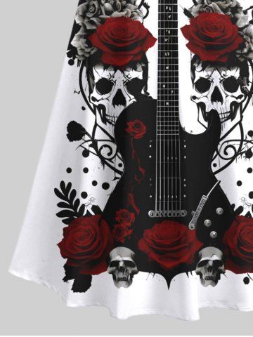 Plus Size Skulls Flower Leaf Heart Guitar Ink Painting Print Halloween Costume Crisscross A Line Maxi Dress
