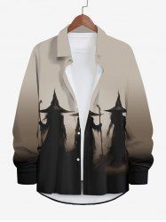 Plus Size Halloween Hat Wisard Ombre Colorblock Print Buttons Long Sleeve Shirt For Men -  