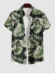 Plus Size Tropical Leaf Flower Print Buttons Pocket Hawaii Shirt For Men -  