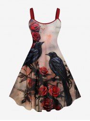 Plus Size Halloween Costume Rose Flower Crow Paint Drop Print Tank Dress -  