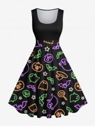 Plus Size Halloween Costume Colorful Ghost Pumpkin Bat Star Print 1950s Vintage Dress -  