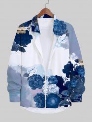Chemise avec Boutons et à Imprimé Fleurs à L'Encre en Dégradé de Couleurs pour Hommes Grande-Taille - Multi-A M