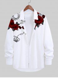 Plus Size Rose Flower Leaf Chain Crown Print Halloween Button Shirt For Men -  