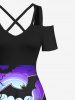 Halloween Costume Bat Glitter Pumpkin Lantern Tree Moon Print Plus Size Matching Set For Couples -  
