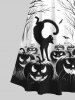 Maxi Robe D'Halloween Citrouille et Chat Imprimés en Blocs de Couleurs à Epaule Dénudée Grande Taille - Multi-A L