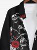 Plus Size Rose Flower Leaf Skulls Vine Print Halloween Button Shirt For Men -  