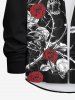 Plus Size Rose Flower Leaf Skulls Vine Print Halloween Button Shirt For Men -  