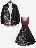 Plus Size Rose Flower Leaf Skulls Vine Print Halloween Button Shirt For Men -  