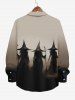 Plus Size Halloween Hat Wisard Ombre Colorblock Print Buttons Long Sleeve Shirt For Men -  
