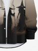 Plus Size Halloween Hat Wisard Ombre Colorblock Print Buttons Long Sleeve Shirt For Men -  