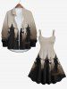 Plus Size Halloween Hat Wisard Ombre Colorblock Print Buttons Long Sleeve Shirt For Men -  