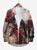 Plus Size Halloween Rose Flower Crow Paint Drop Print Buttons Long Sleeve Shirt For Men -  