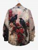 Plus Size Halloween Rose Flower Crow Paint Drop Print Buttons Long Sleeve Shirt For Men -  