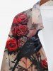 Plus Size Halloween Rose Flower Crow Paint Drop Print Buttons Long Sleeve Shirt For Men -  
