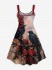 Plus Size Halloween Costume Rose Flower Crow Paint Drop Print Tank Dress -  