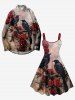Plus Size Halloween Costume Rose Flower Crow Paint Drop Print Tank Dress -  