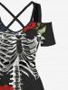Maxi Robe D'Halloween Ligne A Feuille Fleur et Papillon Imprimés de Grande Taille - Noir 2X