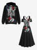 Maxi Robe D'Halloween Ligne A Feuille Fleur et Papillon Imprimés de Grande Taille - Noir 2X