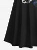Maxi Robe D'Halloween Ligne A Feuille Fleur et Papillon Imprimés de Grande Taille - Noir 2X