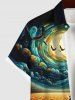 Plus Size Halloween Pumpkin Scarecrow Bat Moon Colorful Print Buttons Pocket Shirt For Men -  