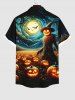 Plus Size Halloween Pumpkin Scarecrow Bat Moon Colorful Print Buttons Pocket Shirt For Men -  