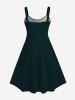 Robe D'Halloween en Blocs de Couleurs Lune et Citrouille Imprimées Grande Taille - Multi-A XS