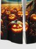 Plus Size Halloween Pumpkin Scarecrow Bat Moon Colorful Print Buttons Pocket Shirt For Men -  