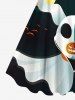 Robe D'Halloween en Blocs de Couleurs Lune et Citrouille Imprimées Grande Taille - Multi-A 1X