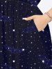 Robe D'Halloween Mi-Longue Fendue 3D Etoile Galaxie et Crâne Imprimées de Grande Taille à Paillettes - Bleu de Minuit 2X