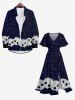 Robe D'Halloween Mi-Longue Fendue 3D Etoile Galaxie et Crâne Imprimées de Grande Taille à Paillettes - Bleu de Minuit 2X