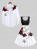 Plus Size Rose Flower Leaf Chain Crown Print Halloween Costume Vintage Swing A Line Dress -  