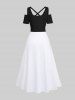 Maxi Robe Costume D'Halloween Croisée Fleur Feuille et Guitare Imprimés de Grande Taille - Noir 2X