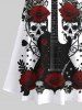Maxi Robe Costume D'Halloween Croisée Fleur Feuille et Guitare Imprimés de Grande Taille - Noir 2X
