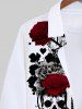 Plus Size Skulls Flower Leaf Heart Guitar Ink Painting Print Halloween Button Shirt For Men -  