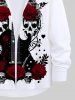 Plus Size Skulls Flower Leaf Heart Guitar Ink Painting Print Halloween Button Shirt For Men -  