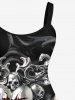 Plus Size Metallic Skull Cracked Heart Chain Tassel Print Halloween Costume A Line Tank Dress -  