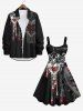 Plus Size Metallic Skull Cracked Heart Chain Tassel Print Halloween Costume A Line Tank Dress -  