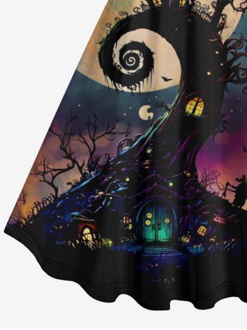 Plus Size Halloween Costume Moon Tree House Bat Print Tank Dress