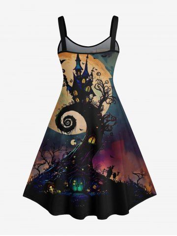 Plus Size Halloween Costume Moon Tree House Bat Print Tank Dress