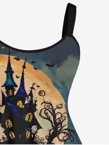 Plus Size Halloween Costume Moon Tree House Bat Print Tank Dress