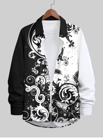 Plus Size Two Tone Paisley Floral Leaf Print Long Sleeve Hawaii Shirt For Men - MULTI-A - 4XL